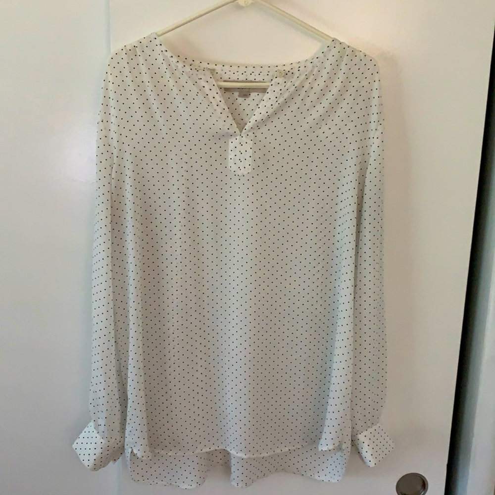 Loft brand long sleeves white blouse w/polka dots